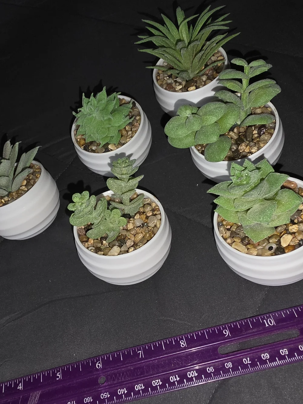 White Ceramic Mini Planter Set with Green Faux Succulents (6-Pack)